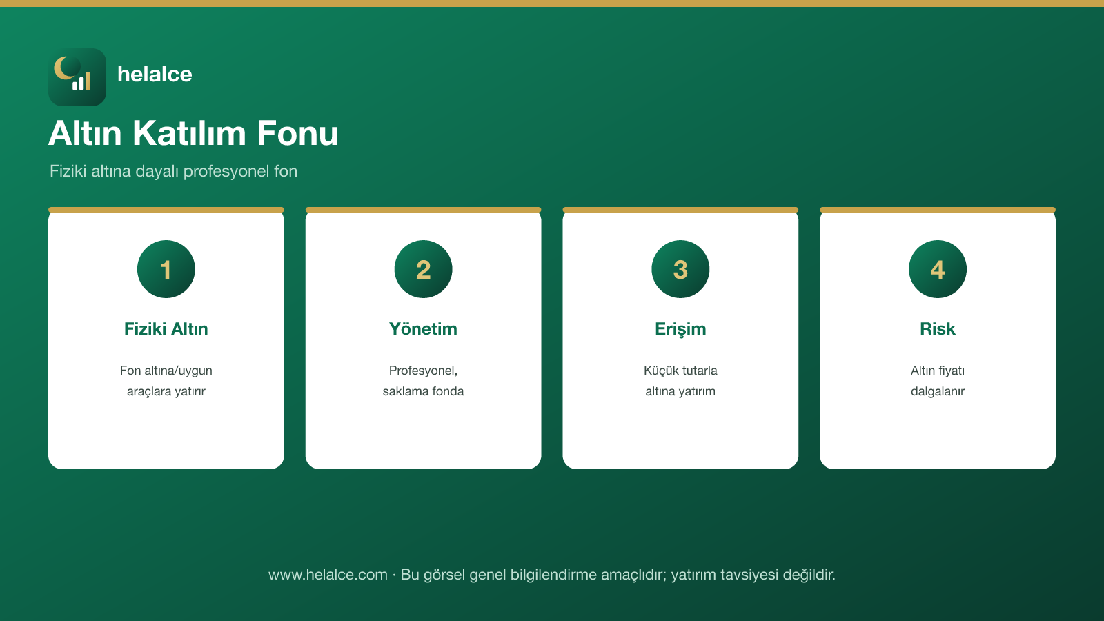 Altın katılım fonu: fiziki altın, profesyonel yönetim, erişim ve risk infografiği